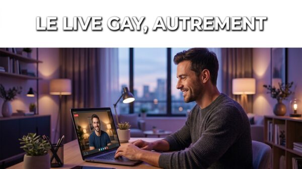Homme gay découvrant une plateforme de webcam en direct avec un autre homme sur son ordinateur